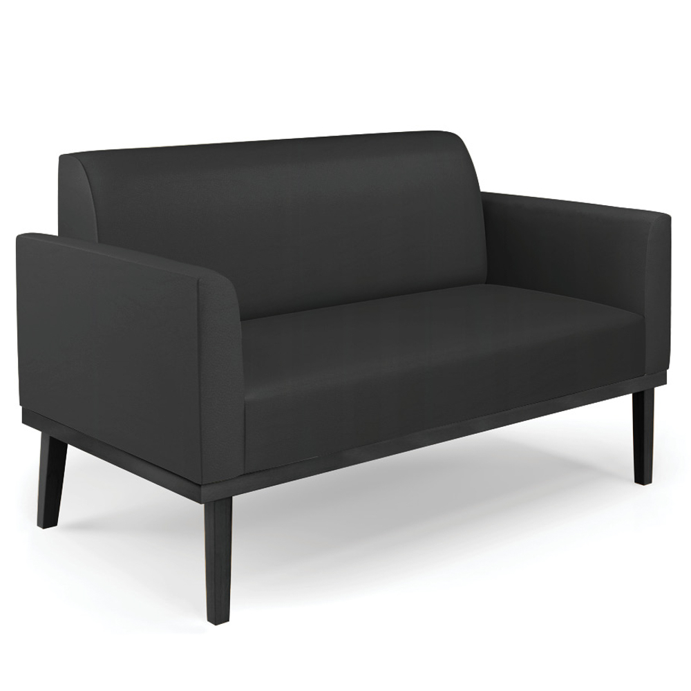 Sofá Namoradeira e 2 Poltronas Base Madeira Preto Maressa Sintético Preto - Ibiza