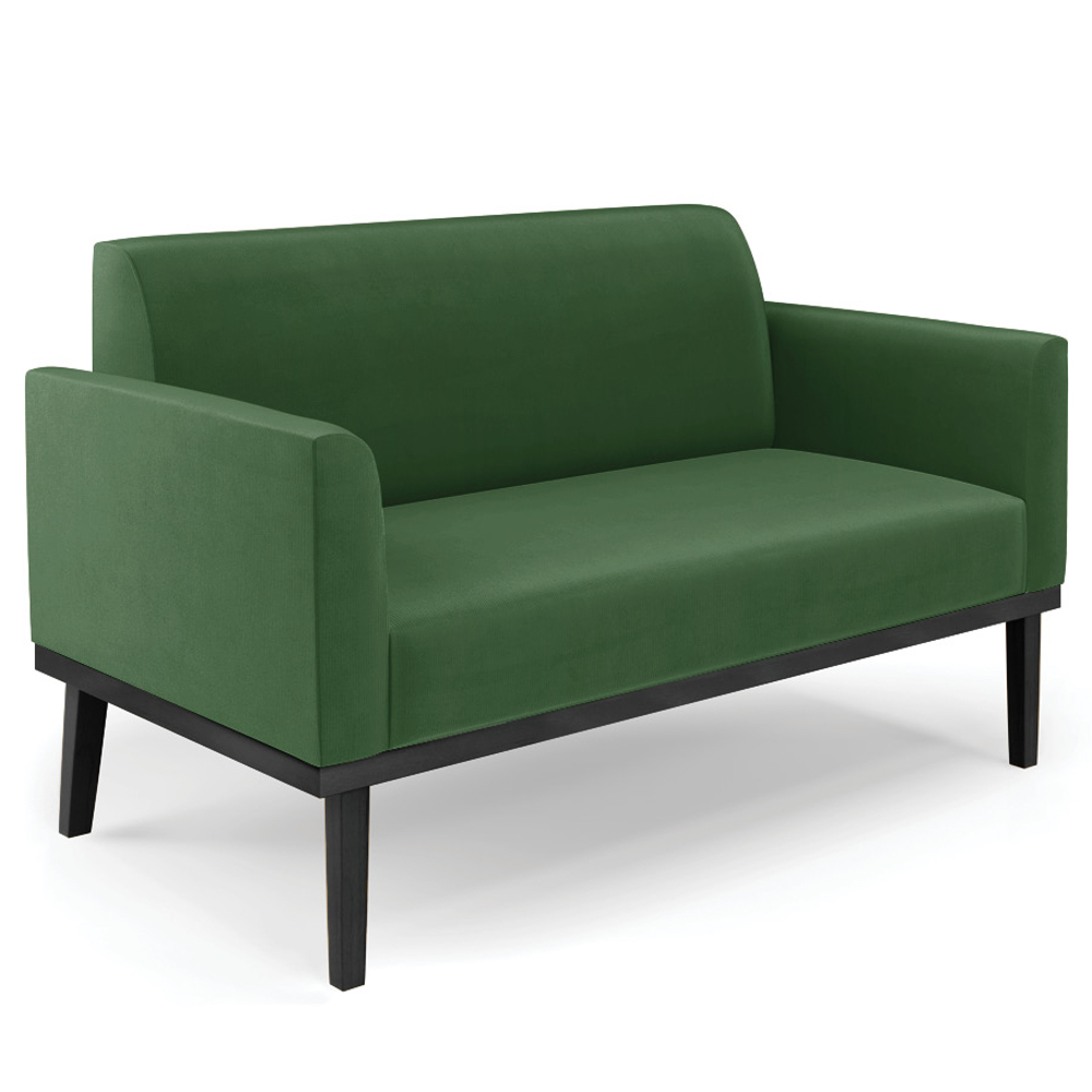 Sofá Namoradeira e 2 Poltronas Base Madeira Preto Maressa Suede Verde - Ibiza