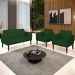 Sofá Namoradeira e 2 Poltronas Base Madeira Preto Maressa Veludo Luxo Verde - Ibiza