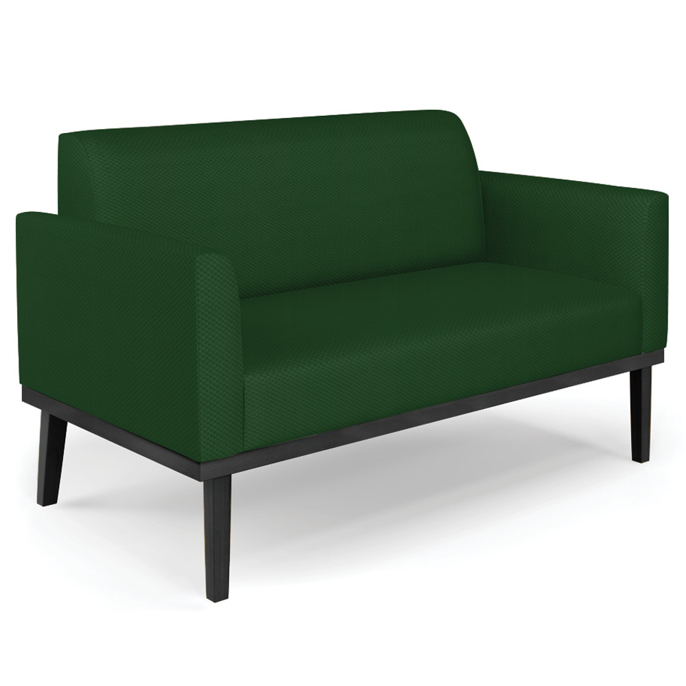 Sofá Namoradeira e 2 Poltronas Base Madeira Preto Maressa Veludo Luxo Verde - Ibiza