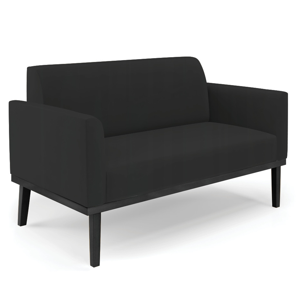 Sofá Namoradeira e 2 Poltronas Base Madeira Preto Maressa Veludo Preto - Ibiza