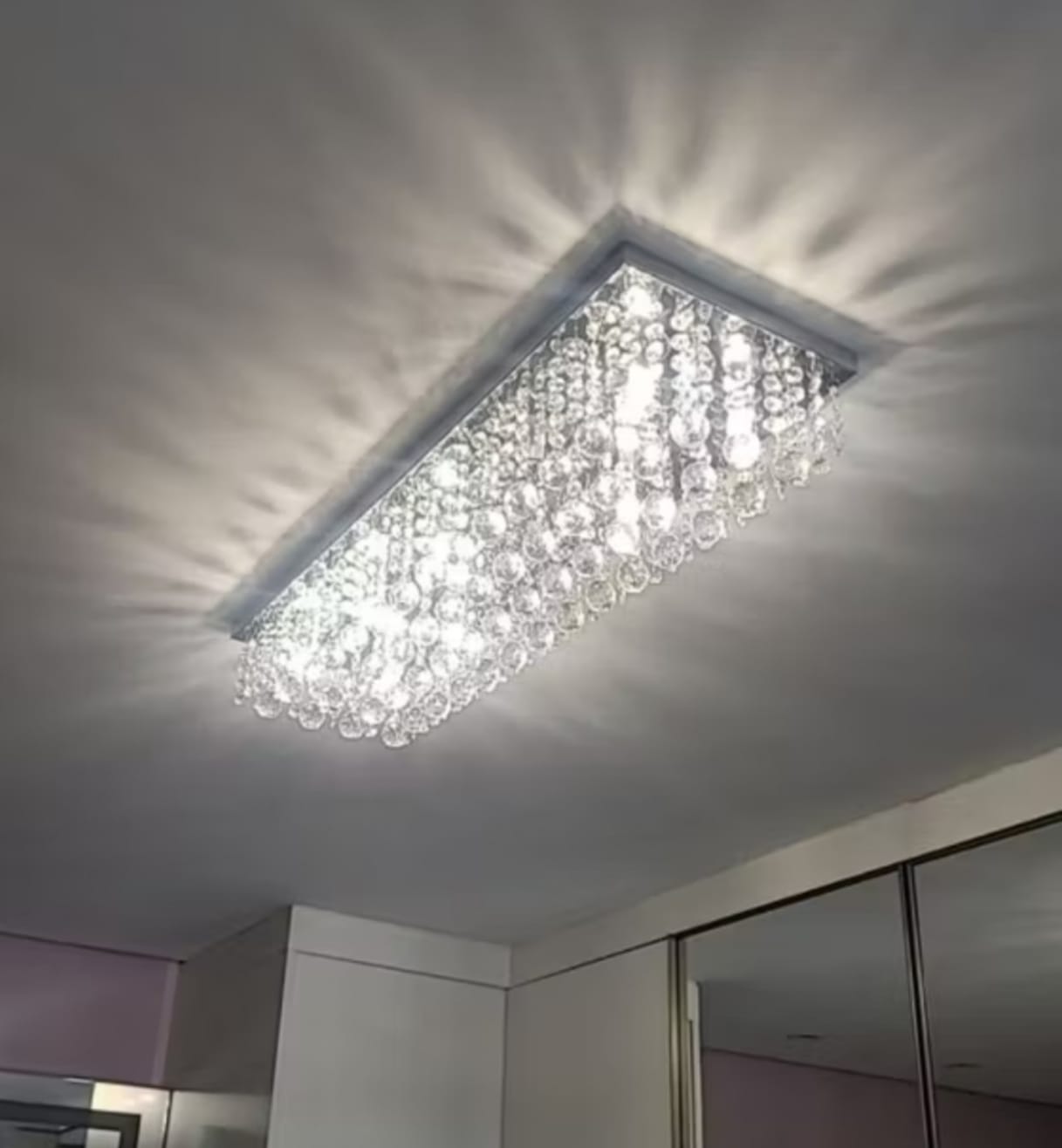 Lustre Para Sala De Cristal Legítimo K9 Base Inox 80x25 Cm