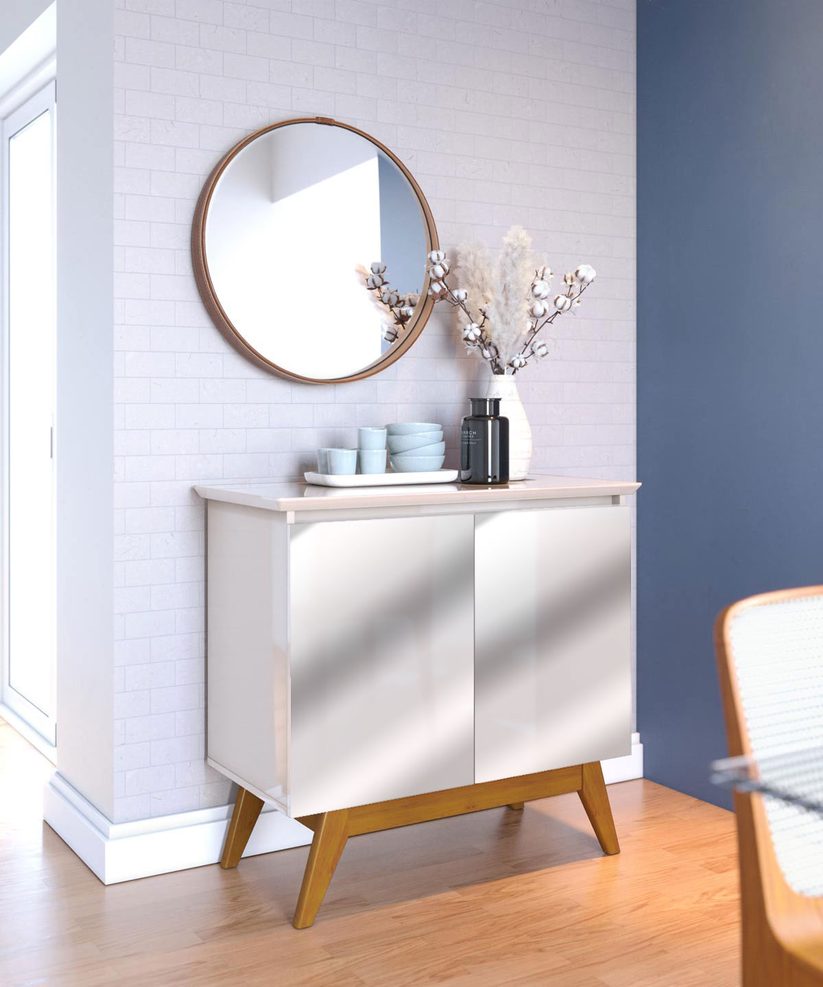 Buffet Classic 2 Portas Off White e Espelho - Imcal Móveis