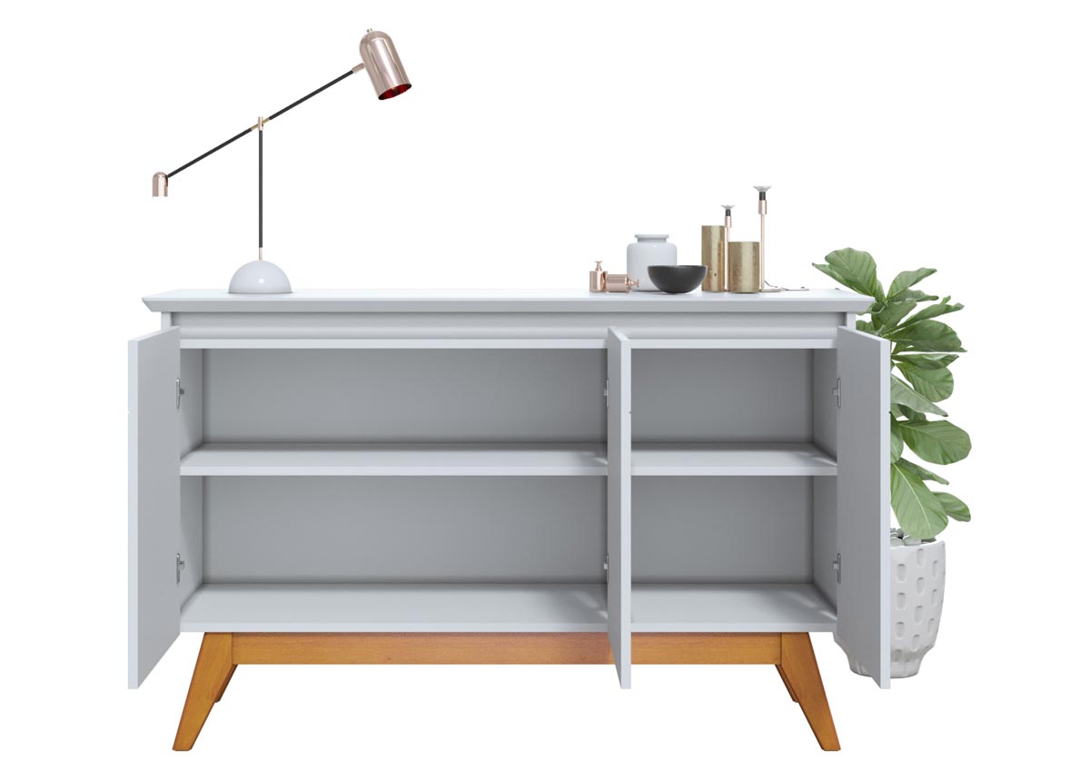 Buffet Classic 3 Portas Branco Acetinado e Espelho - Imcal Móveis