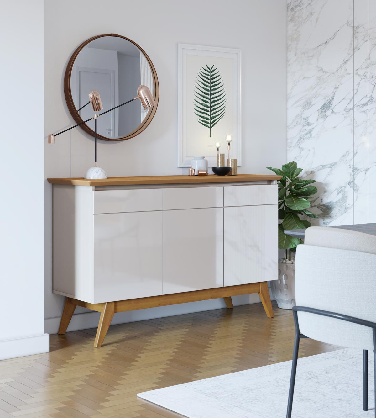 Buffet Classic 3 Portas Off White com Nature - Imcal Móveis
