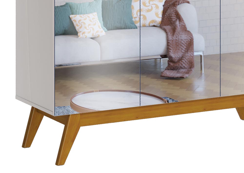 Buffet Classic 3 Portas Off White com Nature e Espelho - Imcal Móveis