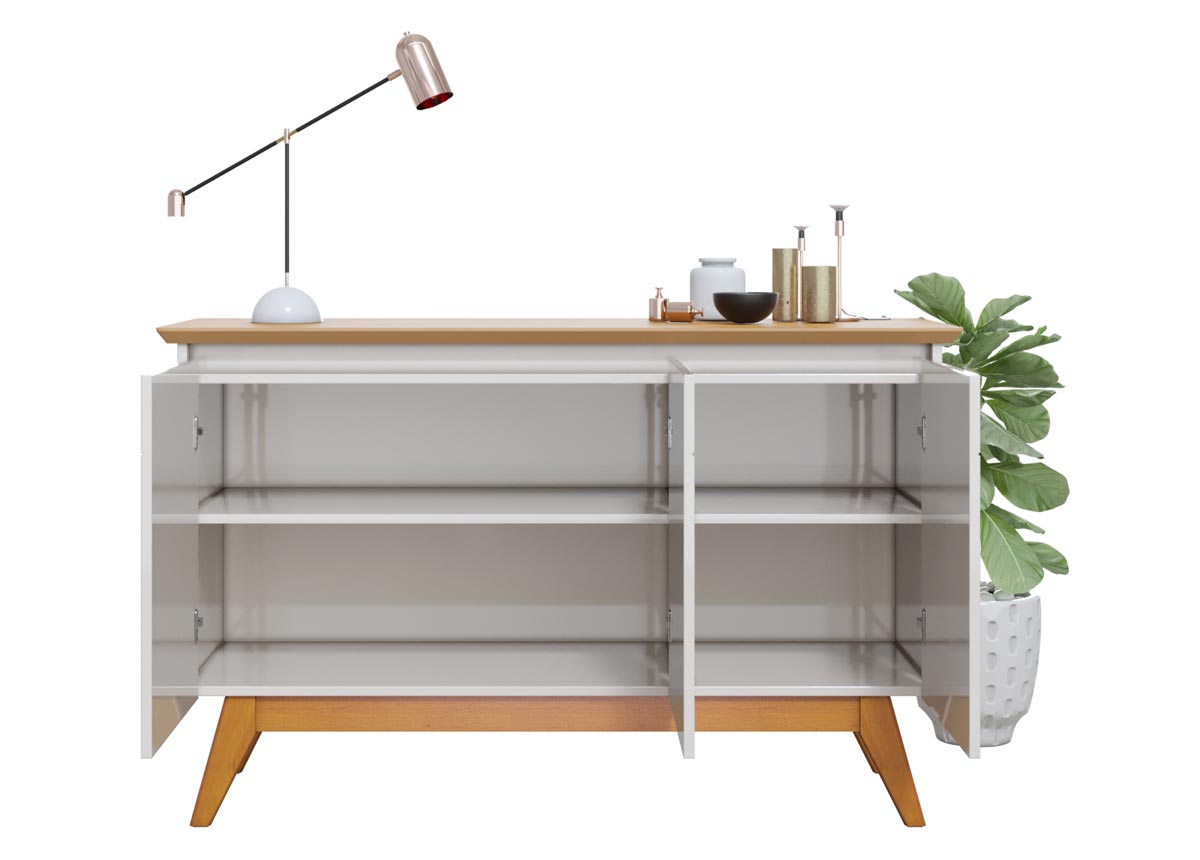 Buffet Classic 3 Portas Off White com Nature e Espelho - Imcal Móveis