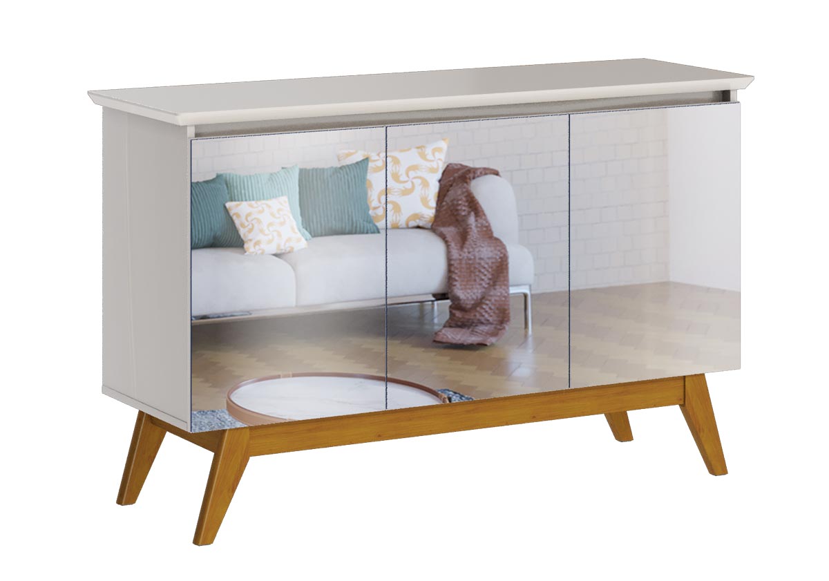 Buffet Classic 3 Portas Off White e Espelho - Imcal Móveis
