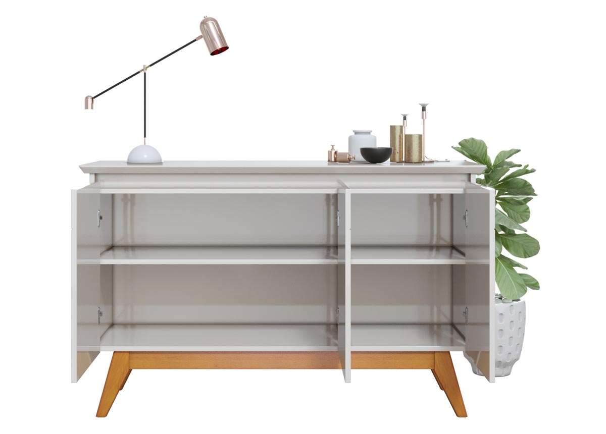 Buffet Classic 3 Portas Off White e Espelho - Imcal Móveis