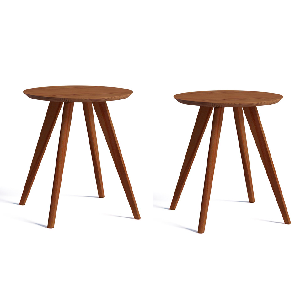 Conjunto com 2 Mesas Laterais Redondas Classic Freijó