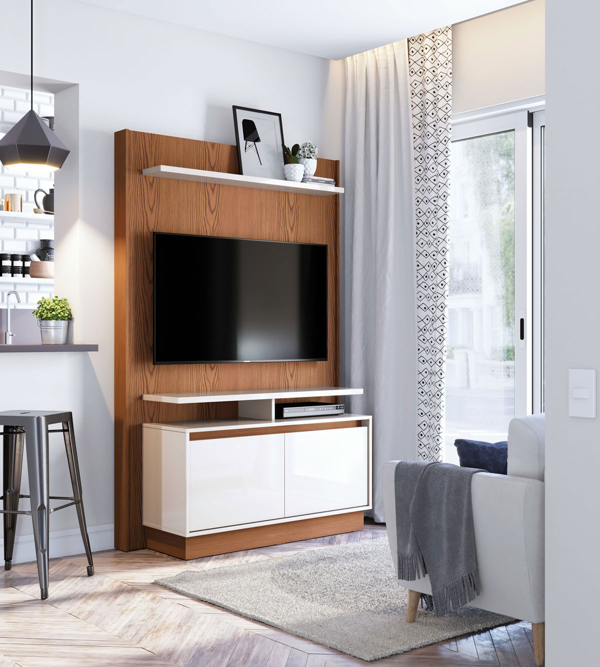 Home Theater Fit Freijó com Off White - Imcal Móveis