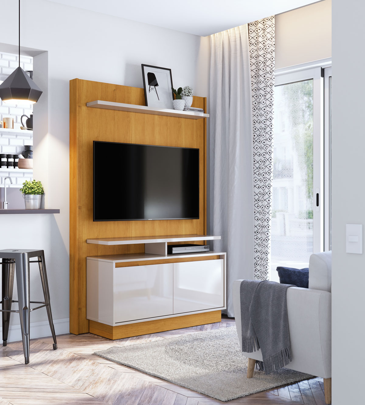 Home Theater Fit Nature com Off White - Imcal Móveis