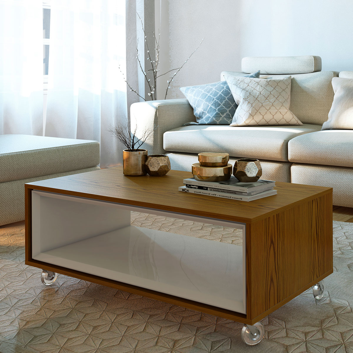 Mesa de Centro Ópera Off White com Freijó - Imcal Móveis