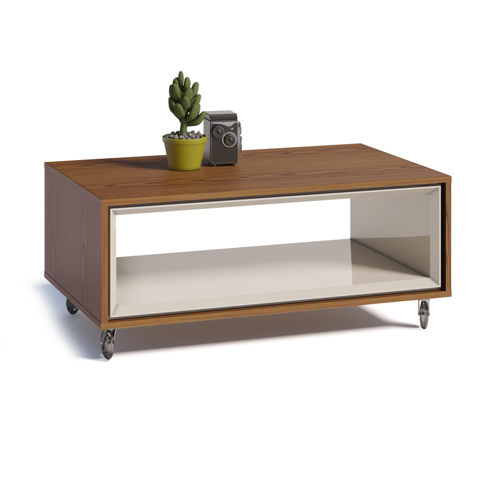 Mesa de Centro Opera Retangular Off White e Freijo Touch