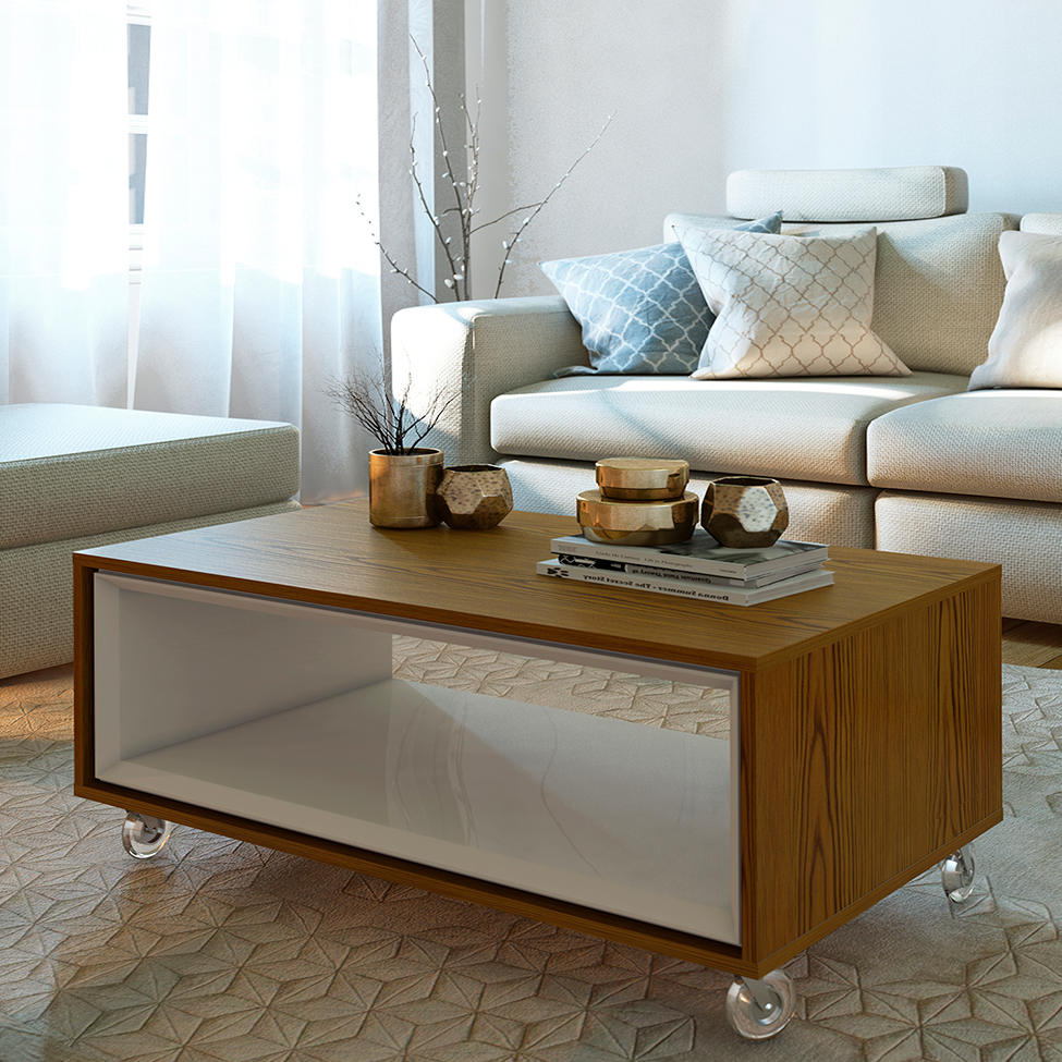 Mesa de Centro Opera Retangular Off White e Freijo Touch
