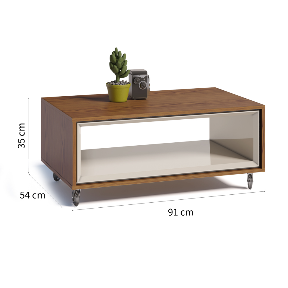 Mesa de Centro Opera Retangular Off White e Freijo Touch