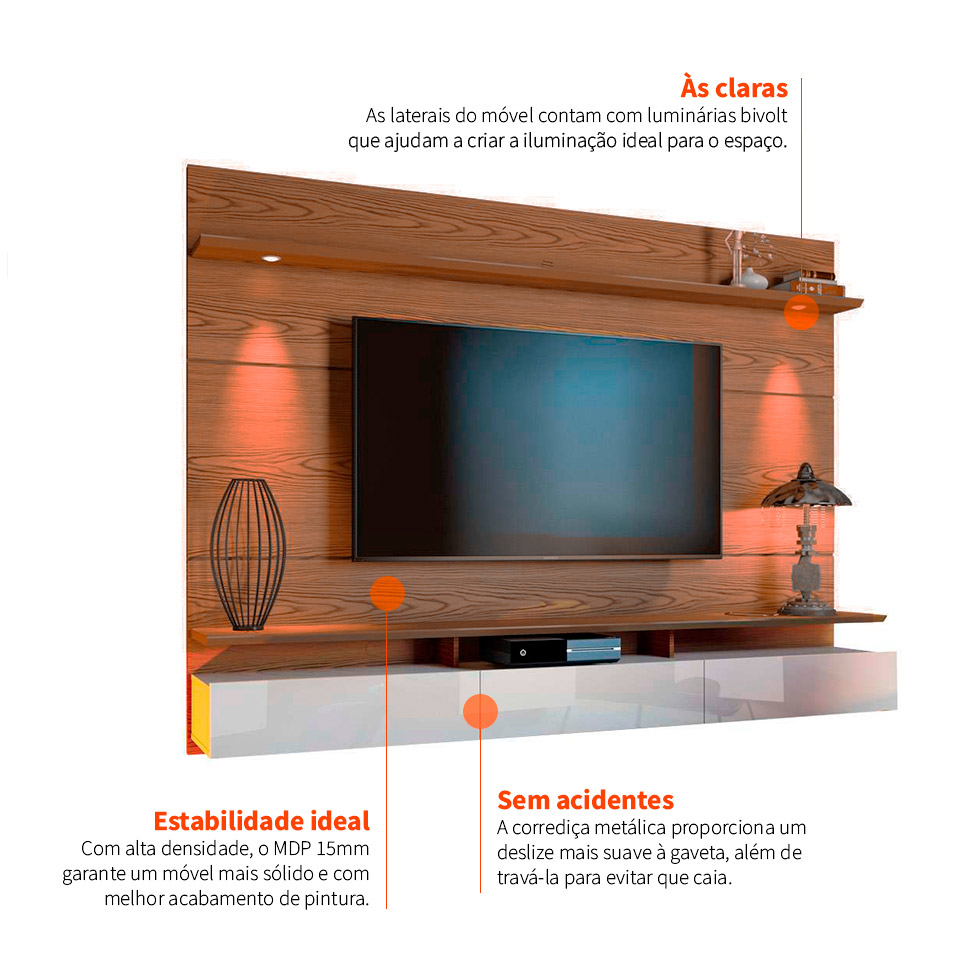 Painel para TV até 60 Polegadas Decore Led IV 3 GV Freijó e Off White