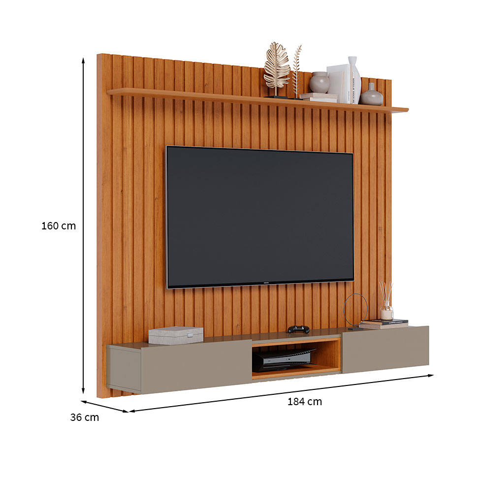 Painel para TV até 70 Polegadas Loft 2 PT Nature e Gianduia