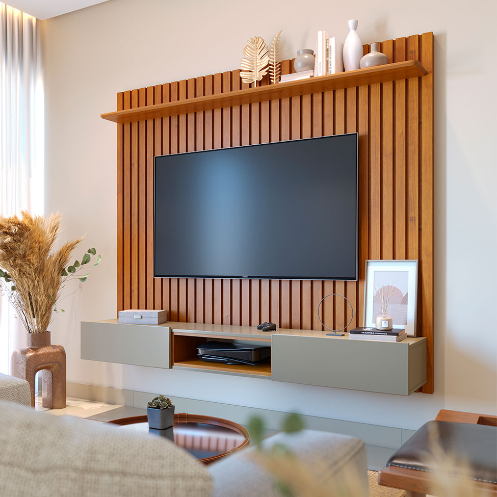 Painel para TV até 75 Polegadas Loft 2 PT Nature e Gianduia