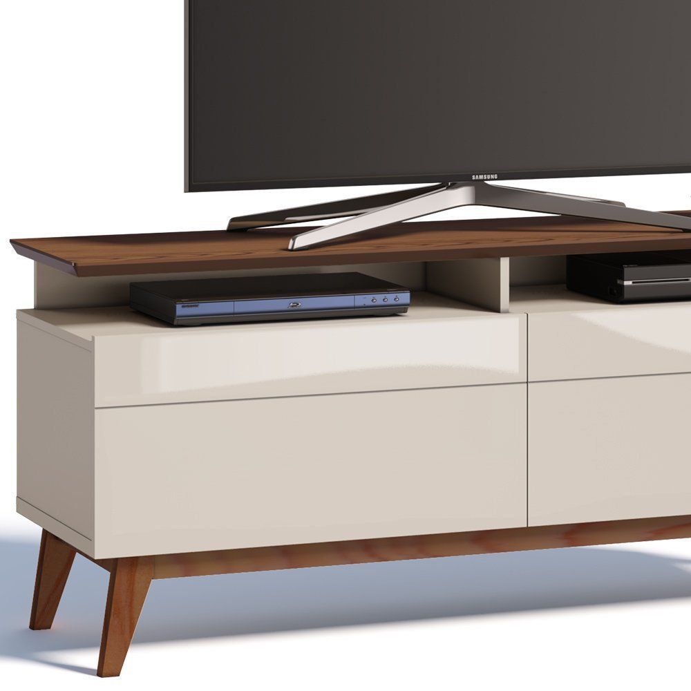 Rack Classic 146cm 2 Gavetas com Prateleira Off White/ Freijó - Imcal