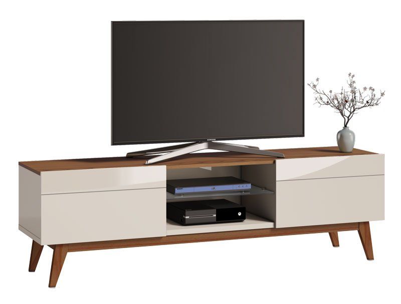 Rack Classic 2G 1.8 Off White com Freijó - Imcal Móveis