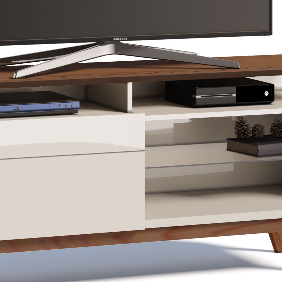 Rack Classic II 1 GV Off White com Freijó Touch 146 cm