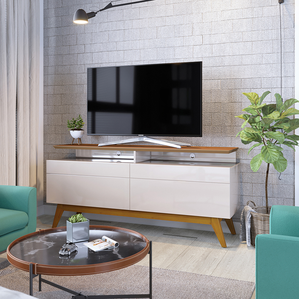 Rack Classic II 2 GV Off White com Freijó Touch 146 cm