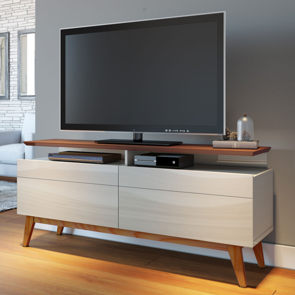 Rack Classic II 2 GV Off White com Freijó Touch 146 cm