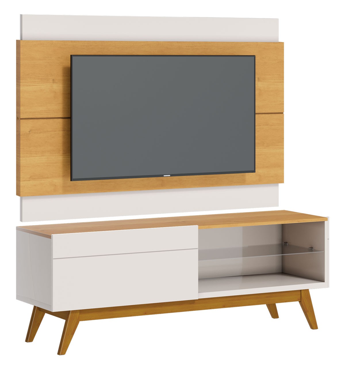 Rack com Painel Classic 1G 1.4 Nature com Off White - Imcal Móveis