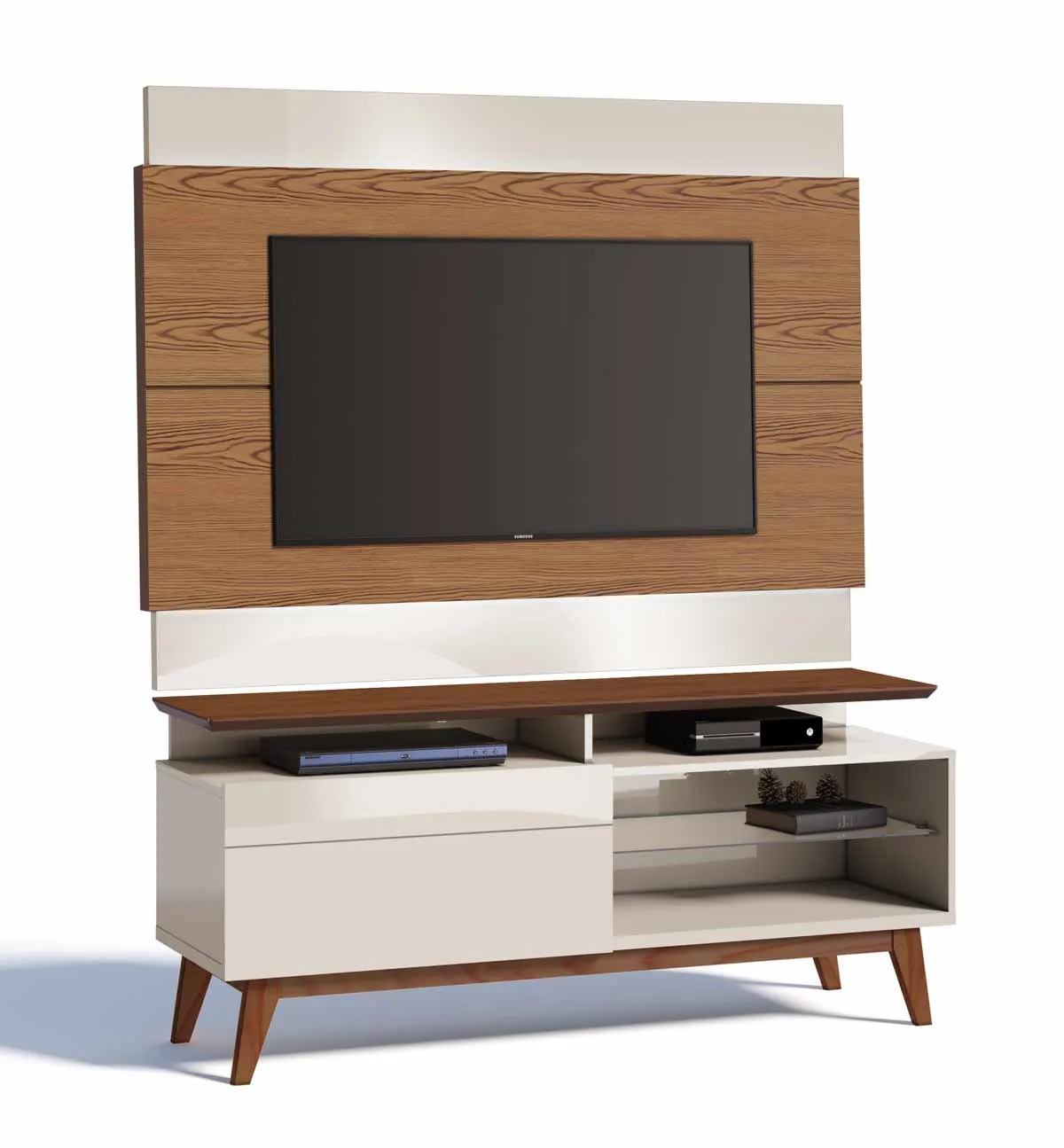 Rack com Painel Classic +1G 1.4 Freijó com Off White - Imcal Móveis