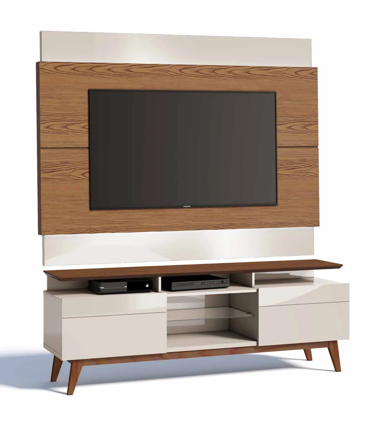 Rack com Painel Classic +2G 1.8 Freijó com Off White - Imcal Móveis
