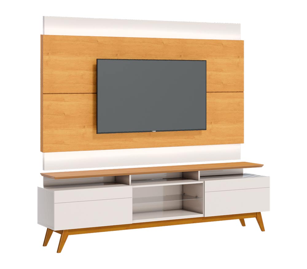 Rack com Painel Classic +2G 2.2 com LED Nature com Off White - Imcal Móveis