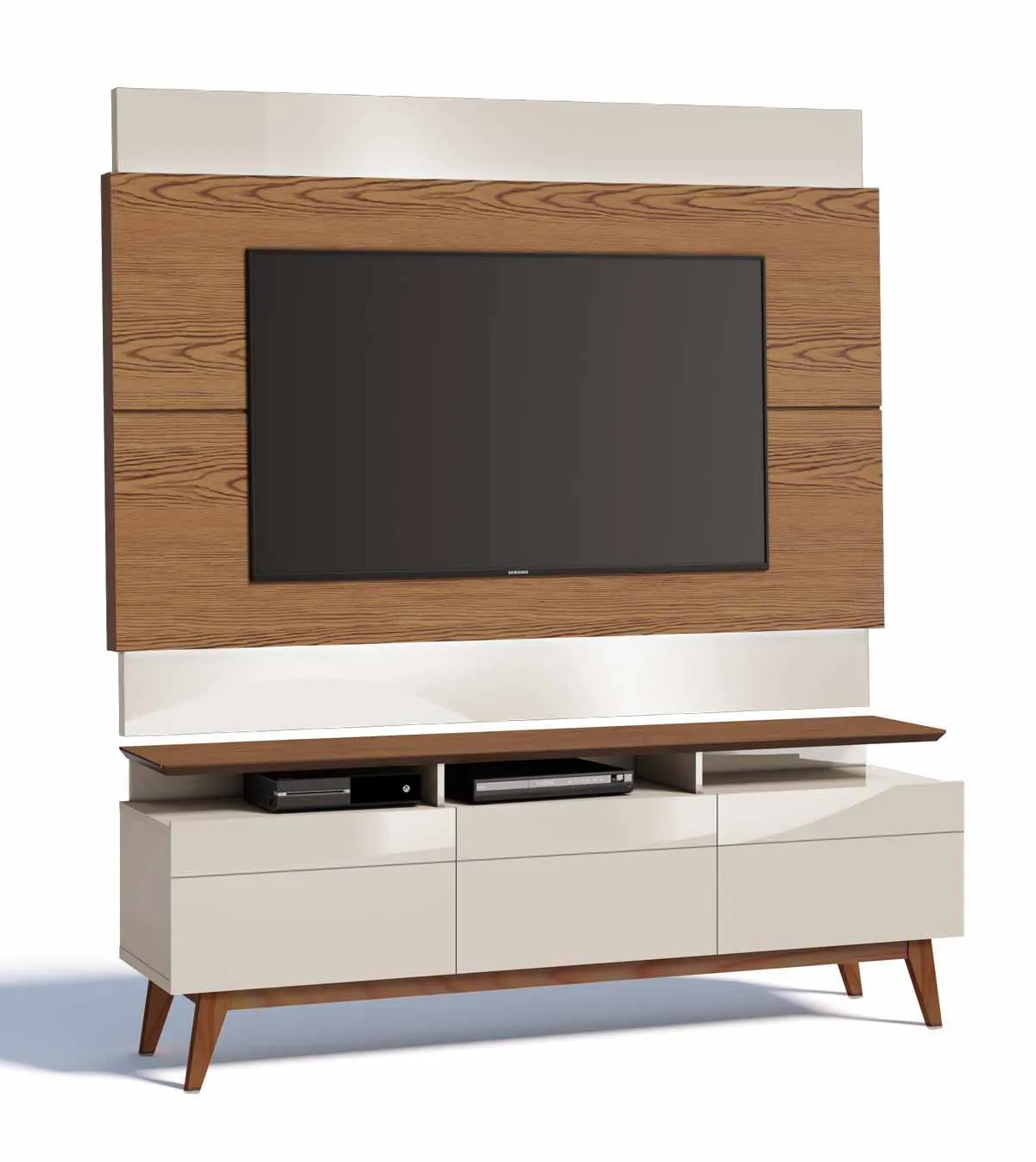 Rack com Painel Classic +3G 1.8 Freijó com Off White - Imcal Móveis