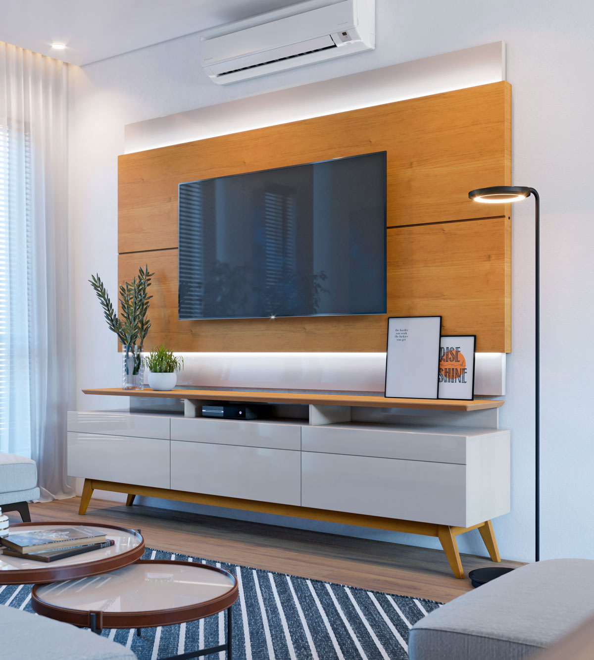 Rack com Painel Classic +3G 1.8 Nature com Off White - Imcal Móveis