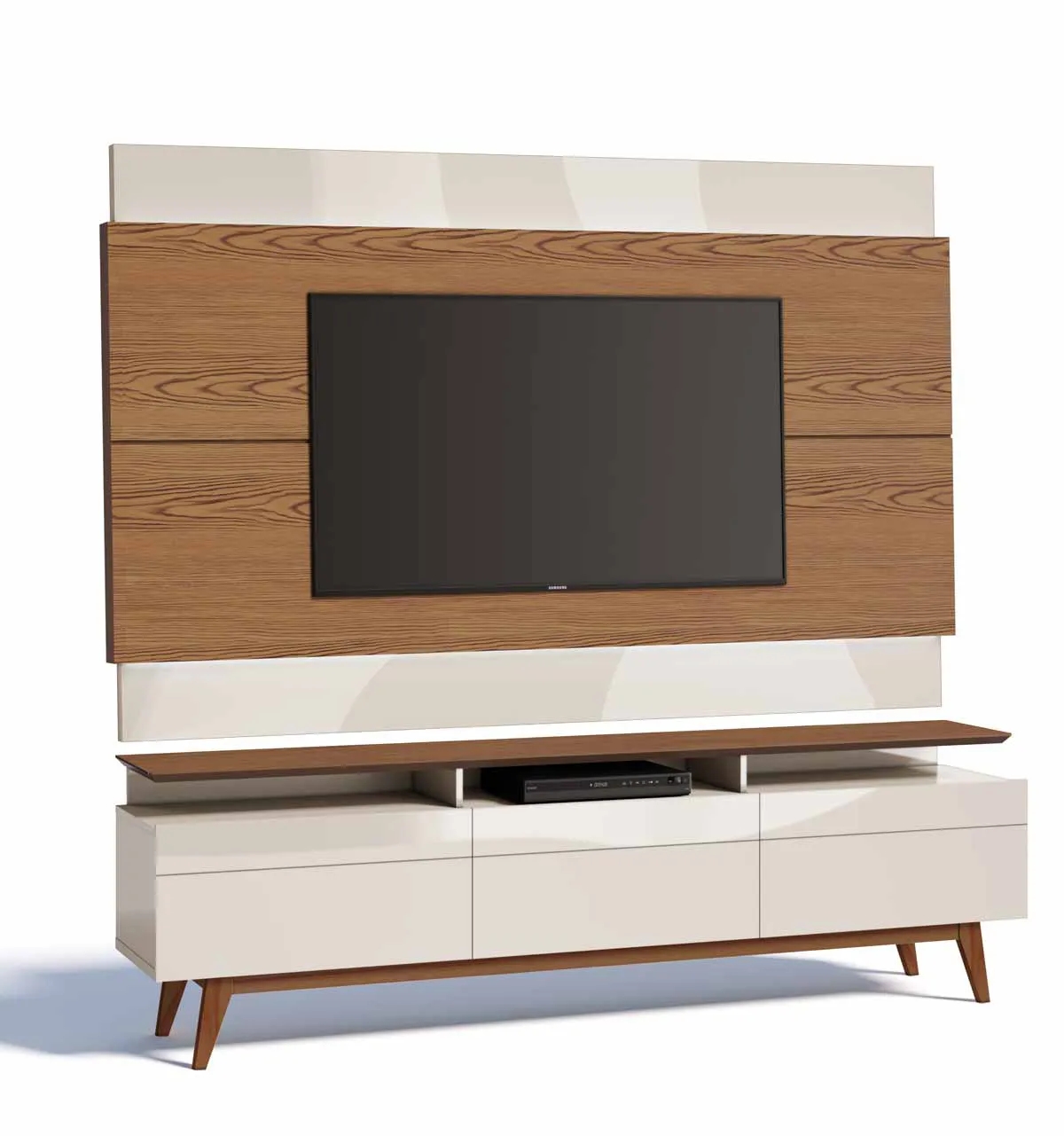 Rack com Painel Classic +3G 2.2 Freijó com Off White - Imcal Móveis