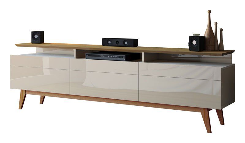 Rack com Painel Classic +3G 2.2 com LED Freijó com Off White - Imcal Móveis