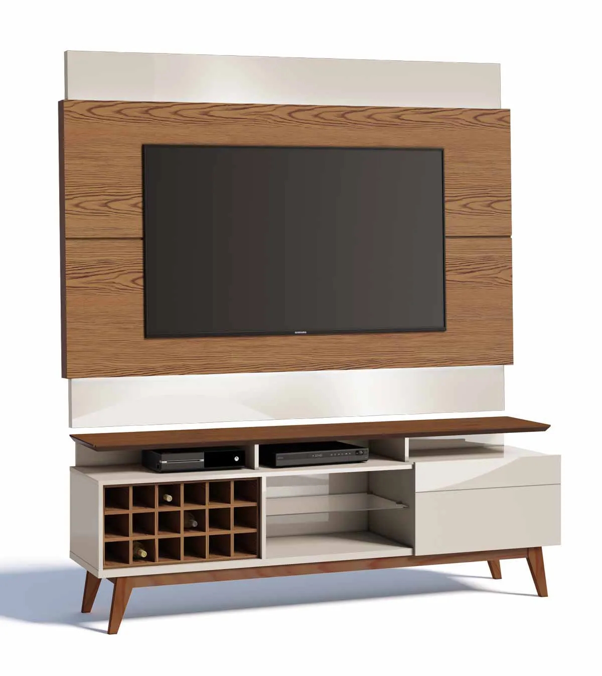 Rack com Painel Classic +AD 1.8 Freijó com Off White - Imcal Móveis