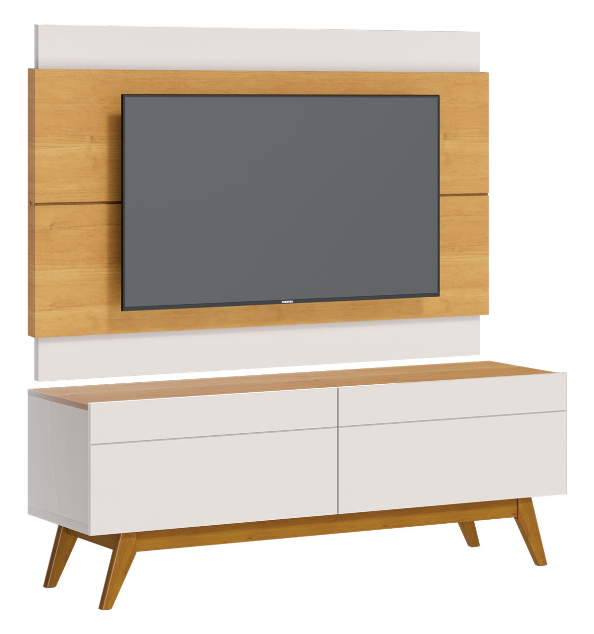 Rack com Painel Classic 2G 1.4 Nature com Off White - Imcal Móveis