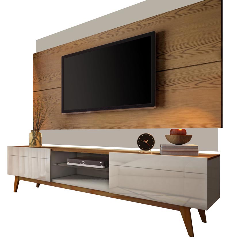 Rack com Painel Classic 2G 1.8 Freijó com Off White - Imcal Móveis