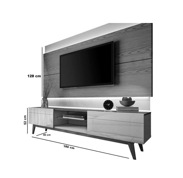 Rack com Painel Classic 2G 1.8 Freijó com Off White - Imcal Móveis