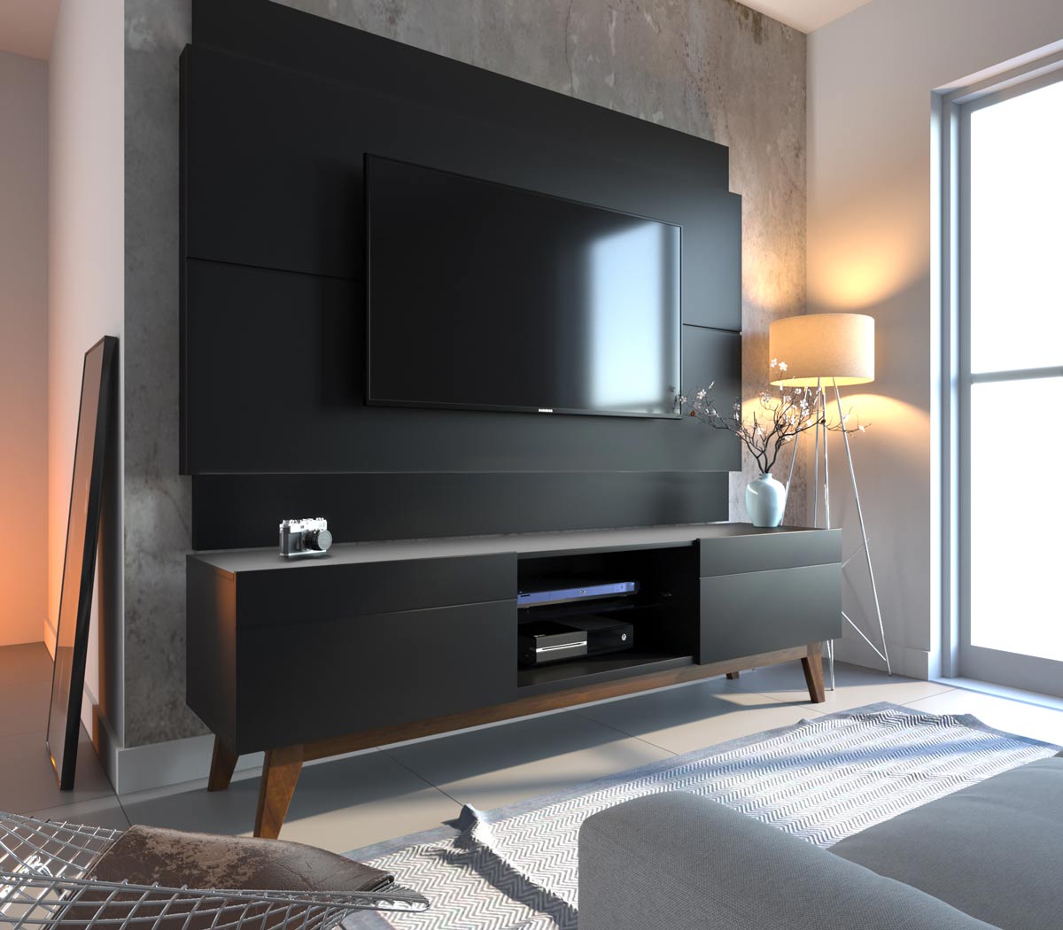 Rack com Painel Classic 2G 1.8 Preto - Imcal Moveis