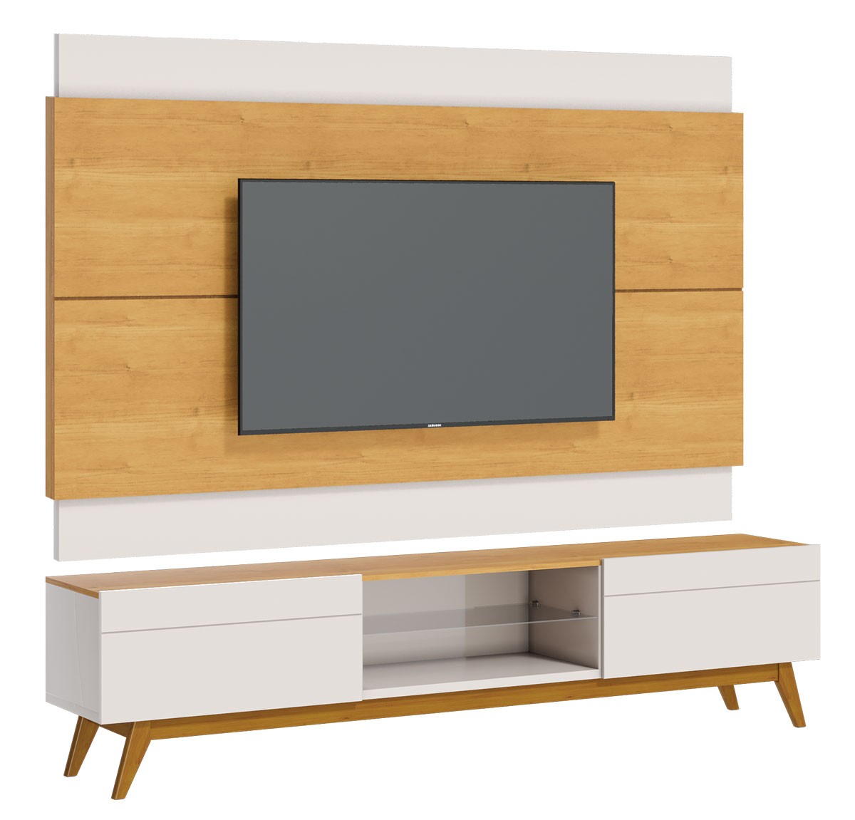 Rack com Painel Classic 2G 2.2 Nature com Off White - Imcal Móveis