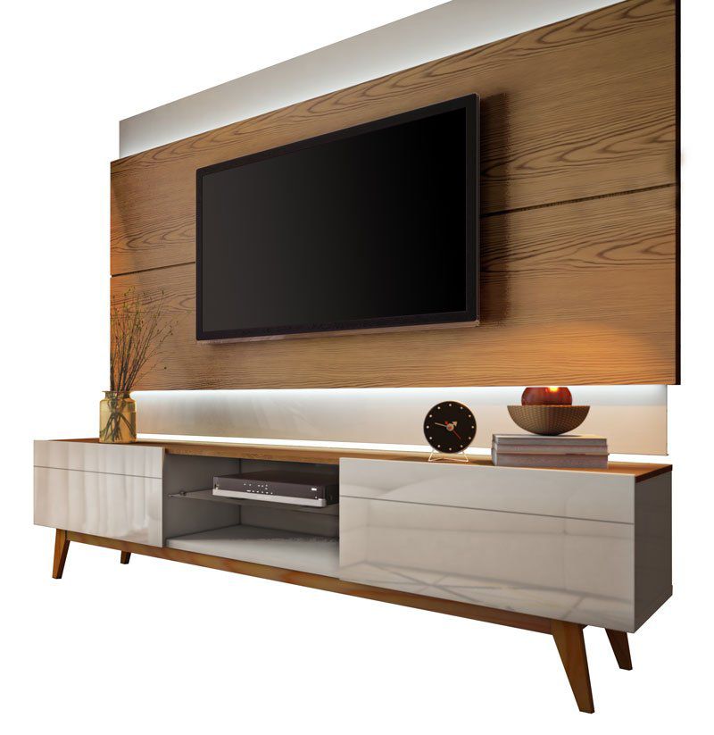 Rack com Painel Classic 2G 2.2 com LED Freijó com Off White - Imcal Móveis