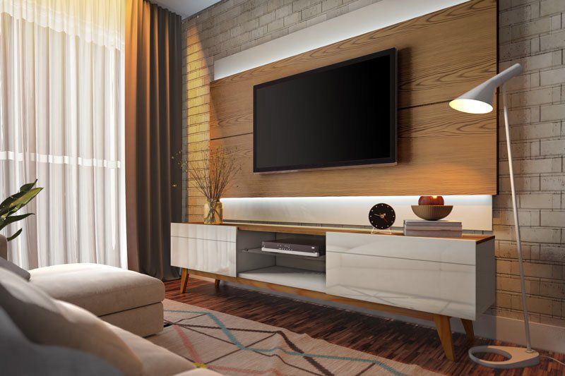 Rack com Painel Classic 2G 2.2 com LED Freijó com Off White - Imcal Móveis