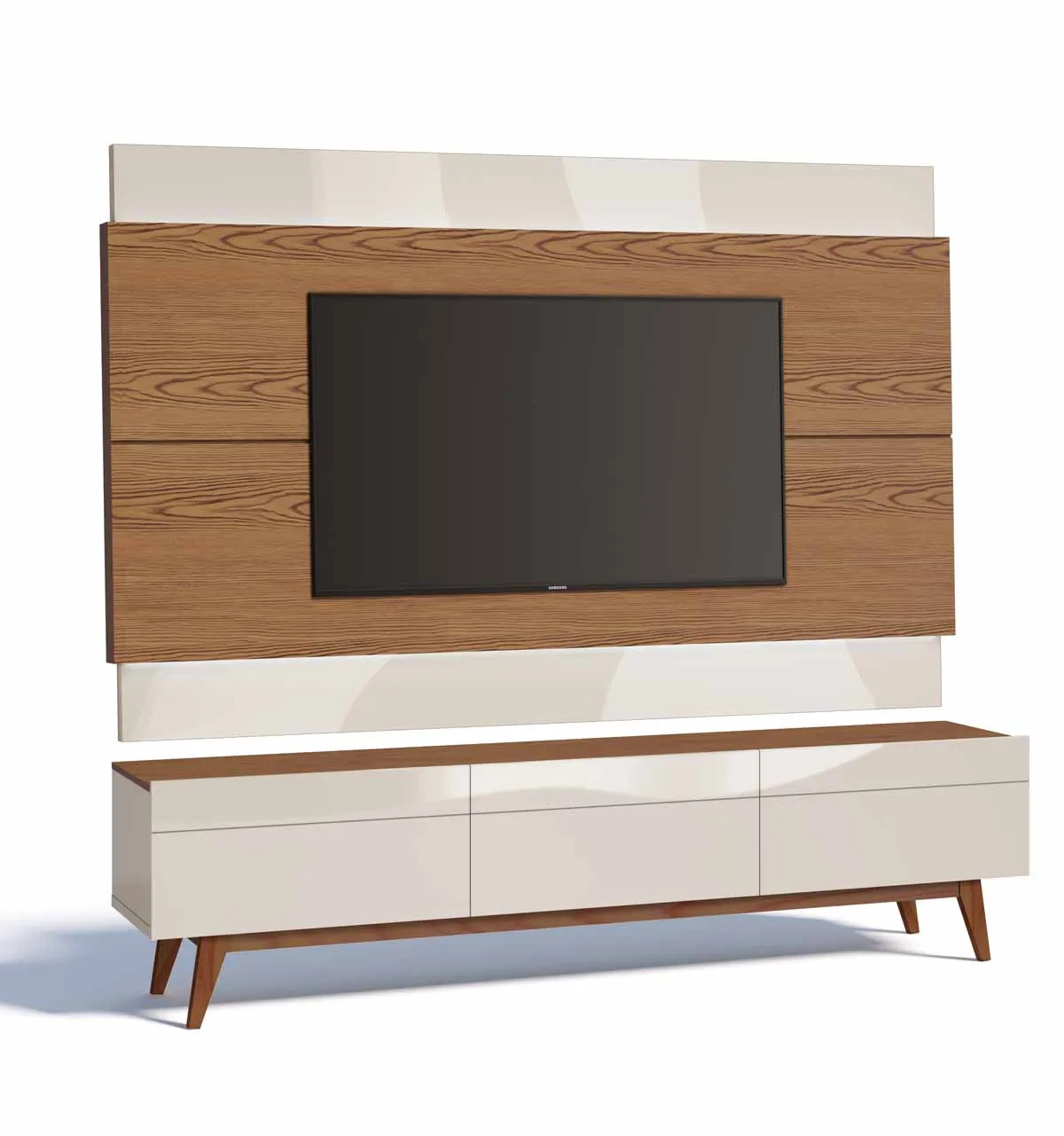 Rack com Painel Classic 3G 2.2 Freijó com Off White - Imcal Móveis