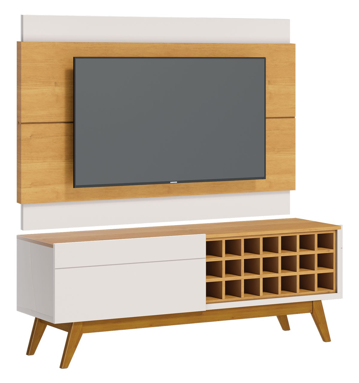 Rack com Painel Classic AD 1.4 Nature com Off White - Imcal Móveis