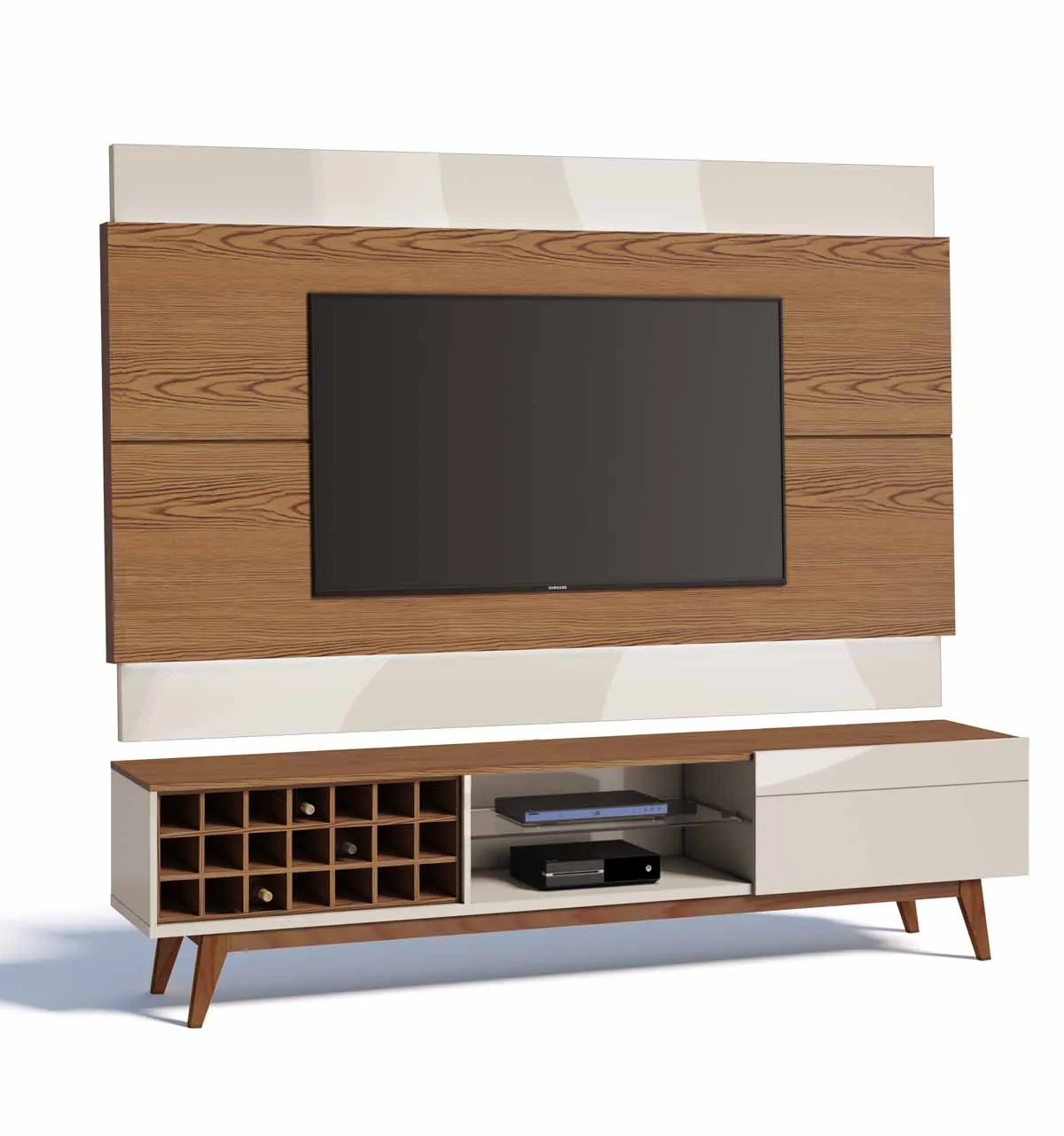 Rack com Painel Classic AD 2.2 Freijó com Off White - Imcal Móveis