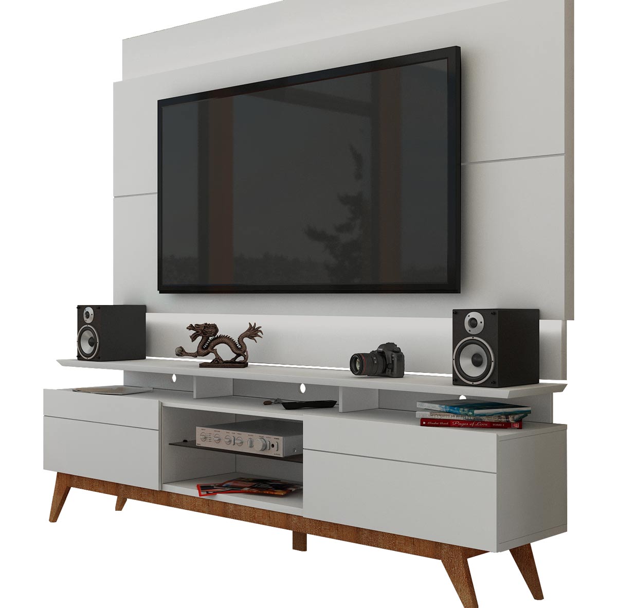 Rack com Painel Para TV 60 Polegadas Branco Classic +2G 2.2 com LED - Imcal Móveis