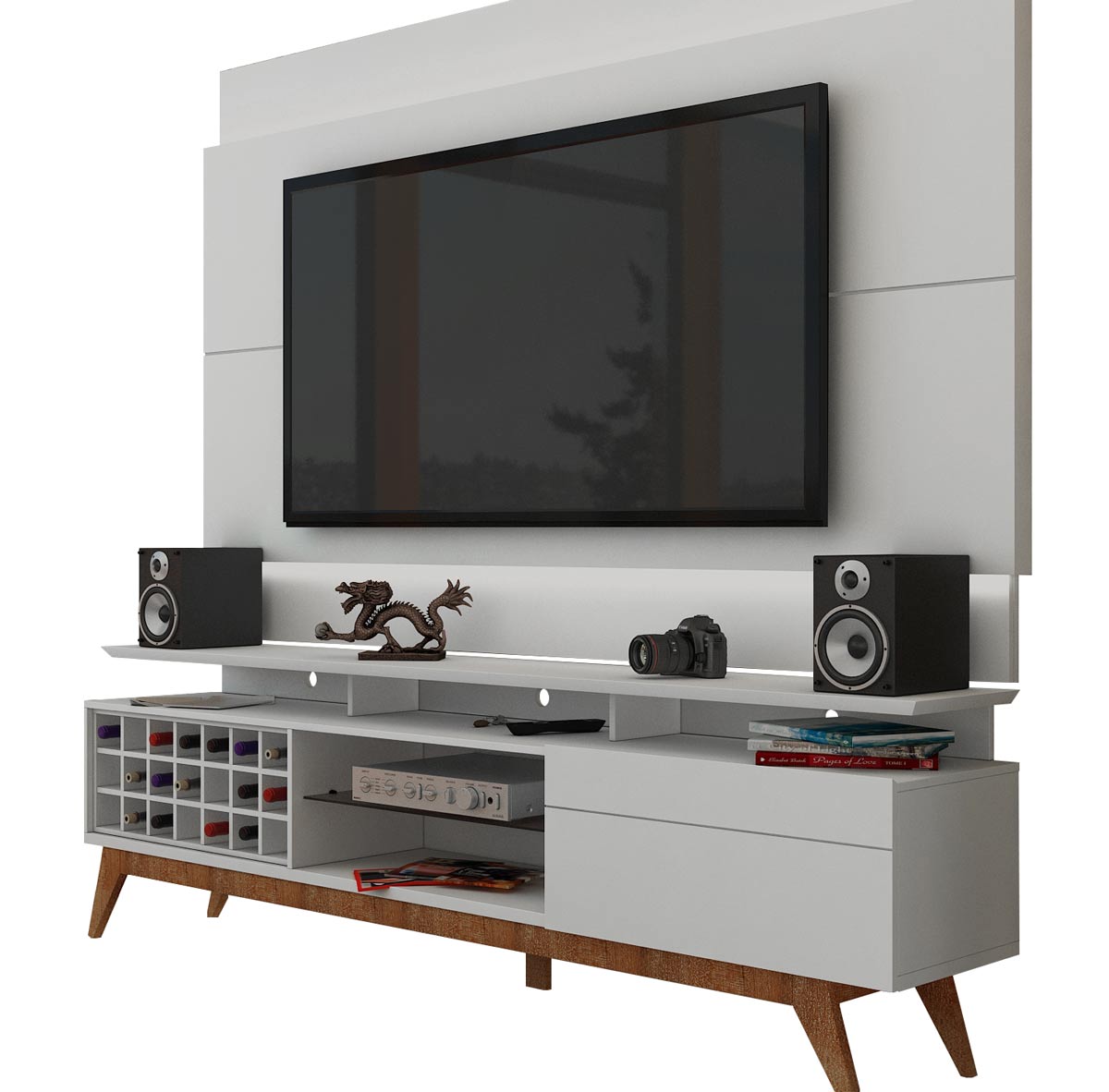 Rack com Painel Para TV 60 Polegadas Branco Classic +AD 2.2 com LED - Imcal Móveis