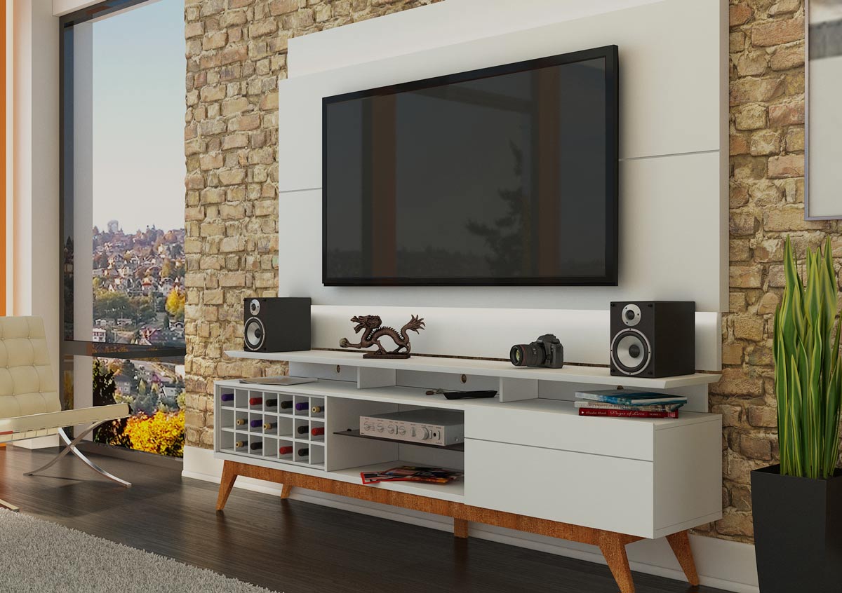 Rack com Painel Para TV 60 Polegadas Branco Classic +AD 2.2 com LED - Imcal Móveis